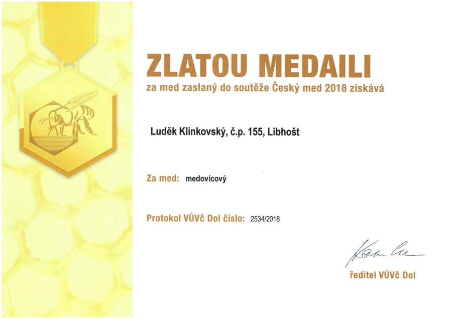 Zlatá medaile Český med 2018 med medovicový
